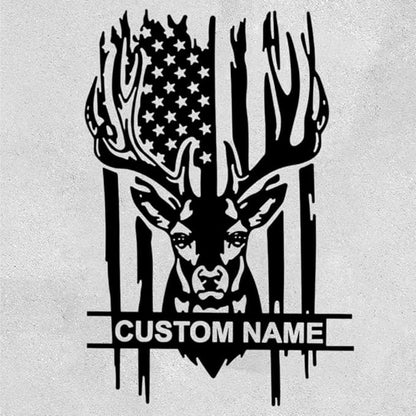 Custom US Deer Hunting Metal Wall Art, Personalized Hunter Name Sign Decoration For Room, Monogram door hanger, Outdoor Christmas Decoration, Unique Wildlife Gift for Men, Hunters & Nature Lovers