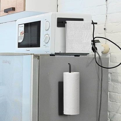 Paper Towel Holder Black, Toilet Paper Roll Holder Magnetic Towel Rack Wall Mount Fridge Organizer Shelf for Towels Rolls Bar Bathroom Toilet Pantry RV Essentials Kitchen Organizers and Storage 2 Pack
