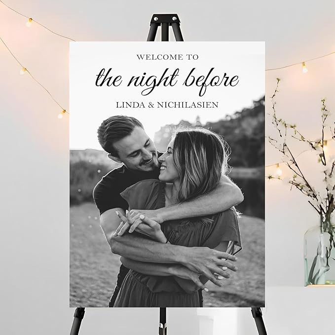 Personalized Rehearsal Dinner Welcome Sign, Rustic & Elegant Wedding Decor, 12"x18" Plastic Modern Sign, Free Standing, Perfect for Wedding Rehearsal Party, The Night Before