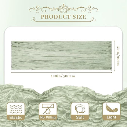 Le courant 12pcs 10Ft Cheesecloth Table Runner, Rustic Boho Gauze Cheese Cloth Runner Table Runner for Weddings Bridal Baby Shower Birthday Holiday Parties Home Decor, Sage Green