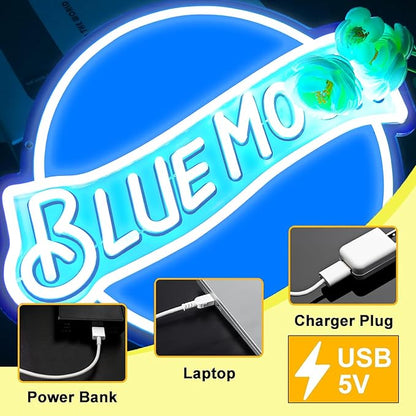 JFLLamp Blue Moon Neon Signs for Wall Decor Neon Lights for Bedroom Led Signs Suitable for Man Cave Bar Pub Restaurant Christmas Birthday Party Gift 5V Usb Power, 14 * 12.2 Inch(Azure+White)