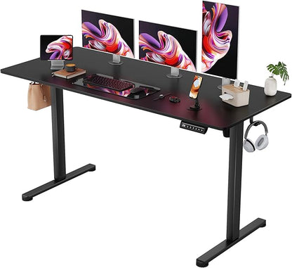 Furmax Electric Standing Desk, 55 x 24 Inches Sit Stand up Desk, Sit Stand Height Adjustable Home Office Desk with 4 Height Position Memory - with Splice Board (Black, 55)