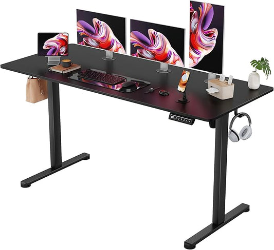 Furmax Electric Standing Desk, 55 x 24 Inches Sit Stand up Desk, Sit Stand Height Adjustable Home Office Desk with 4 Height Position Memory - with Splice Board (Black, 55)
