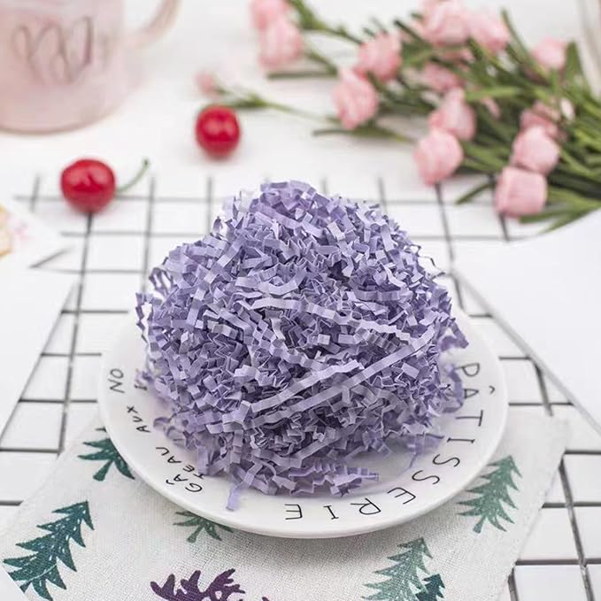2 LB Light Purple Crinkle Cut Paper Shred Filler Great for Gift Wrapping, Basket Filling, Birthday, Wedding, Halloween, Thanksgiving, Christmas Day, New Year Party Decorations Filling Supplies