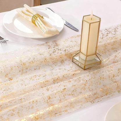10 Packs Gold Table Runners 10 Ft, Sheer Cheese Cloth Tulle Birthday Decorations, Gold Foil Sequin Table Decoration Centerpiece for Party Birthday Wedding Anniversary Christmas