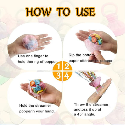 12Pack Hand throw Streamer Poppers 6 Color Mix No Mess Confetti Poppers，Party Poppers No Mess Streamers Easy to Clean Ideal for Celebrations Birthday and Festival