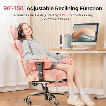 COMHOMA Desk Office Chair Big and Tall Office Chairs Ergonomic Gaming Chairs with Wide Seat Leather High Back Chair with Foot Rest Adjustable Armrests Pocket Spring Lumbar Support