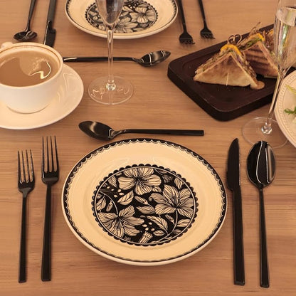 Stainless Steel Flatware Set Hand Forged 18/10 Silverware Set Mirror Black Cutlery Set with Cuboid Handle Matte Finished 20 Pieces Home Event Use Wedding Housewarming Gift Service for 4