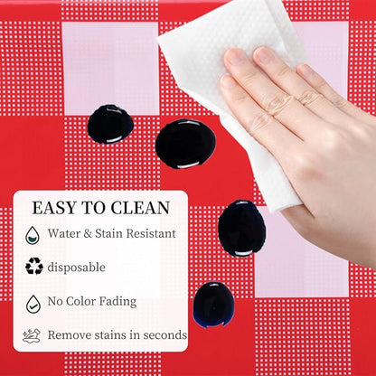 3 Packs Red and White Checkered Tablecloth 54x108 Inches Rectangle Gingham Tablecloth Disposable Plastic Waterproof Table Cover for Outdoor Picnic Kitchen and Birthday Party