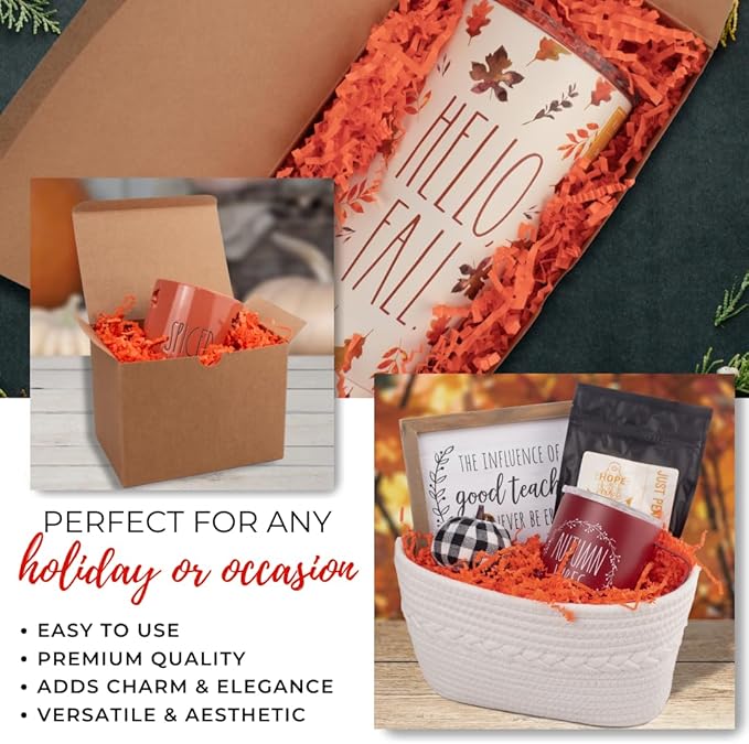 MagicWater Crinkle Cut Paper for Gift Baskets - 2LB - Orange - Perfect for Shredded Paper Filler, Basket Filler, Gift Boxes, Bridesmaid Gifts, Christmas Stuffers & More – Ideal for All Occasions