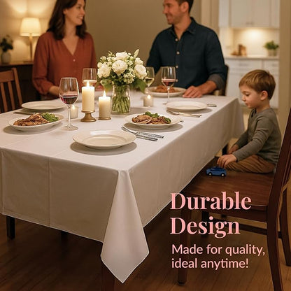 Prestee 24 Pack Plastic Table Cloth Disposable - 108" x 54" White Table Cloth Rectangle for Indoor or Outdoor Use - White Tablecloths for Weddings, Parties - Plastic Table Cover for Fine Dining Events