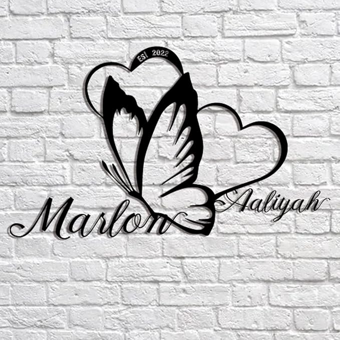Personalized Last Name Metal Sign,Customized Metal Heart Butterfly Sign,Custom Couple's Name Sign for Her,Outdoor/IndoorDecor,Wedding and Housewarming Gift for New Couple,Valentine's Day Gift