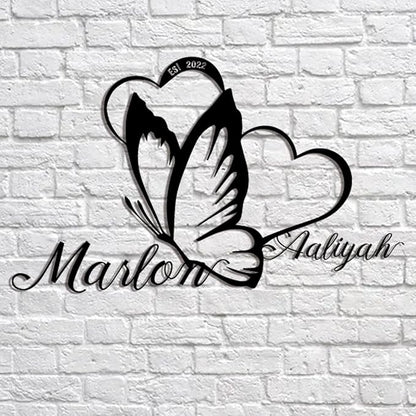 Personalized Last Name Metal Sign,Customized Metal Heart Butterfly Sign,Custom Couple's Name Sign for Her,Outdoor/IndoorDecor,Wedding and Housewarming Gift for New Couple,Valentine's Day Gift