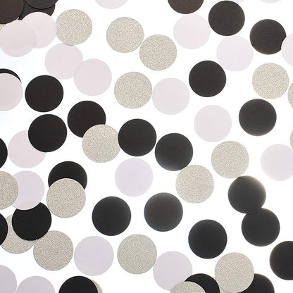 Glitter Confetti Circle Dots for Table Wedding Birthday Party Decoration, 1.2 inch in Diameter (silver glitter,black,white,200pc)