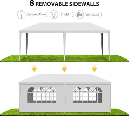 HomGarden 10'x20' Outdoor Canopy Tent Camping Gazebo Storage Shelter Pavilion Cater for Party Wedding Events BBQ w/4 Removable Enclosure Sidewalls & 2 Zippered Doorways