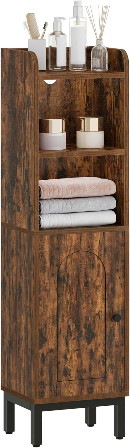 Bathroom Storage Cabinet, Small Corner Floor Cabinet with Door and Shelves, Narrow Toilet Paper Holder, Bathroom Organizer with Adjustable Shelf, for Small Spaces, Rustic Brown BC38201BV1