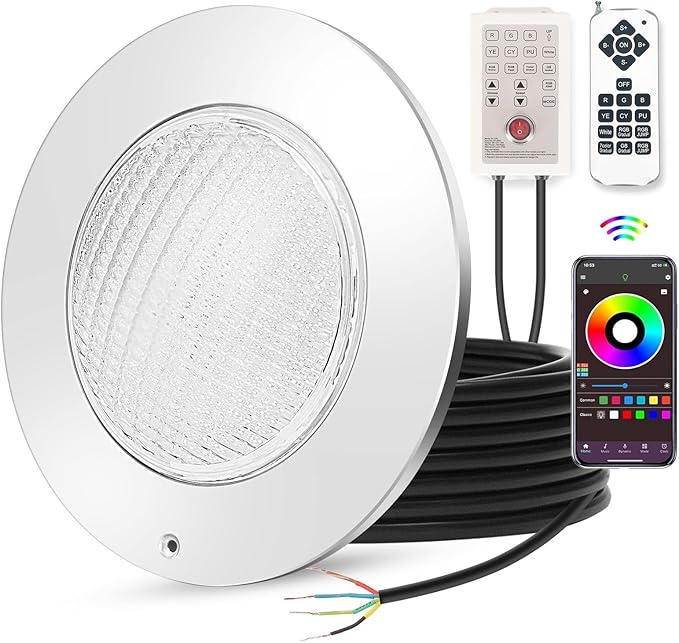Pool Lights for Inground Pool, 54W 10 Inch Large LED Multicolor Inground Pools LED Light with 50 Foot Cord for Wet Niche, APP Control & Remote Control