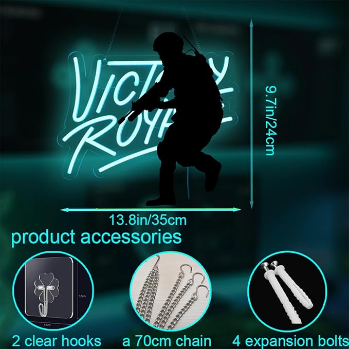 Final Win Neon Sign, Light Blue Gamer Wall Light, Battle Royale Game Decor, USB Powered LED Sign for Gaming Room (13.8"x9.8")