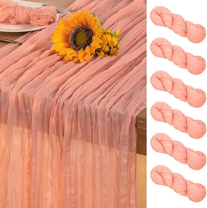 Coral Pink Cheesecloth Table Runner 6 Pack Christmas Table Runners Boho Gauze 120 Inches Coral Cheese Cloth Table Decor for Xmas Holiday Season Parties Wedding Bridal Baby Shower