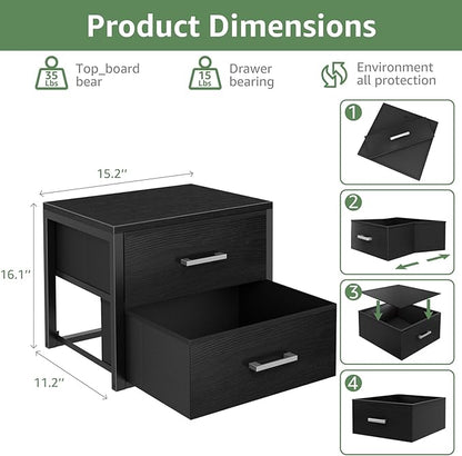 BOLUO Stackable Storage Drawers Closet Organizers and Storage Fabric Black 2 Drawer Dresser for Bedroom 2 Packs Modern