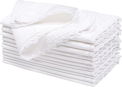 Cloth Napkins Reusable White Christmas Cloth Dinner Napkins Set of 12 Cotton Flax Fabric Oversized 20x20 Inches Cloth Napkins with Lace for Parties Washable Cocktail Napkins Thanksgiving Decor