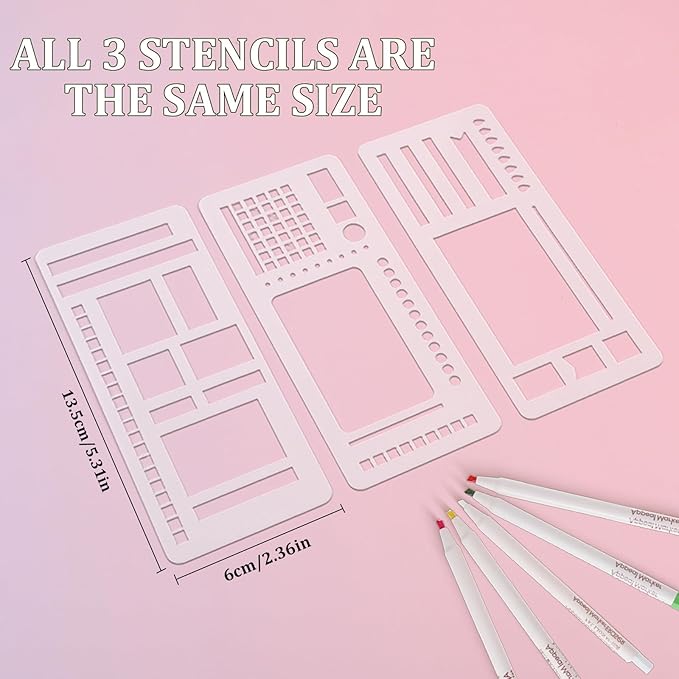 9Pcs Handmade Flexible Record Template, Versatile Planner Stencils Set for Dot Grid Journals, Reusable Drawing and Checklist Templates, Plastic Stencil Drafting Tools with Coils Discs and Rings