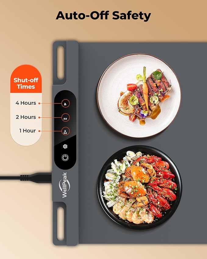 Electric Warming Mat for Food (2-Pack)-Full Surface Fast Heating Silicone Warmer Tray with 3-Level Temperature, Auto-Off, Raised Feet for Table Protection for Gatherings, Parties,Home Buffets