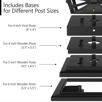 Davinci Lighting Renaissance Solar Outdoor Post Cap Lights - Includes Bases for 4x4 5x5 6x6 Posts - Bright LED Light - Slate Black (4 Pack)