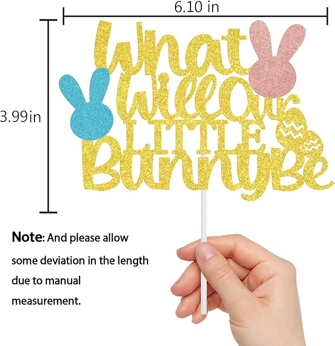 What Will Our Little Bunny Be Cake Topper, Bunny Baby Shower Decorations, Easter Theme General Reveal Party Cake Decoration, A Little Bunny is on the Way Baby Shower Supplies Gold Blue & Rose Gold