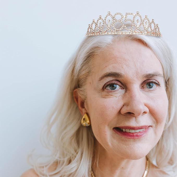 CIEHER 85th Birthday Crown, Sash + Pearl Pin Set - Gifts for Women, Decorations and Party Supplies