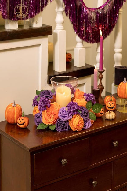 TINGE TIME Rose Artificial Flowers Combo, Gradient Color Faux Foam Roses with Stems for DIY Wedding Bridal Shower Party Table Centerpieces Fake Floral Arrangement Home Decor(Burnt Orange and Purple)