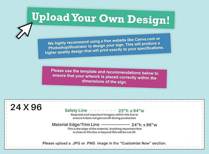 Personalized Vinyl Banner – Vinyl Printed Customizable Banner for Indoor and Outdoor Use (2'x8')