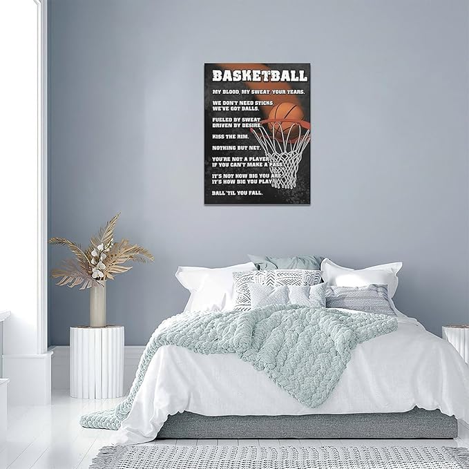 Basketball Wall Art, Basketball Life Lessons Pictures Wall Decor, Sports Quotes Canvas Prints Painting, Framed Artwork Office Home Decor For Bathroom Bedroom Dining Living Room 12L" x 16W"