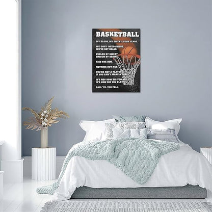 Basketball Wall Art, Basketball Life Lessons Pictures Wall Decor, Sports Quotes Canvas Prints Painting, Framed Artwork Office Home Decor For Bathroom Bedroom Dining Living Room 12L" x 16W"