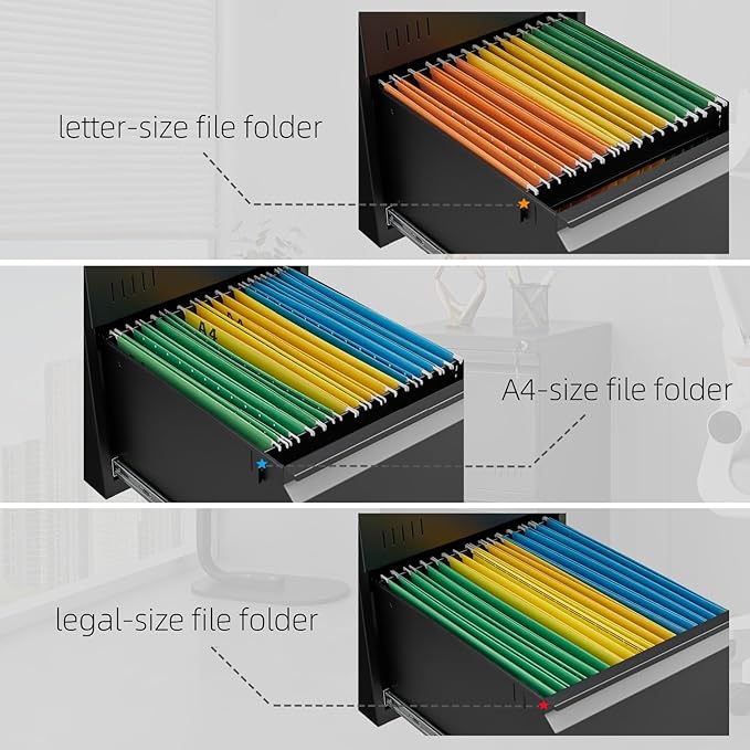 2 Drawer File Cabinets for Home Office, Vertical File Cabinet with Lock, Office Cabinet for A4/Letter/Legal Size, Under Desk Filing Cabinet, Assembly Required(Black)