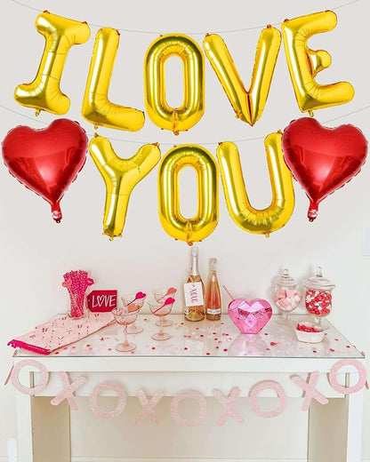 Gold I Love You Balloons and Red Heart Balloons Valentines Decorations Love Heart Balloons for for Valentines Day Bridal Shower Wedding Romantic Special Night Party Supplies Decorations