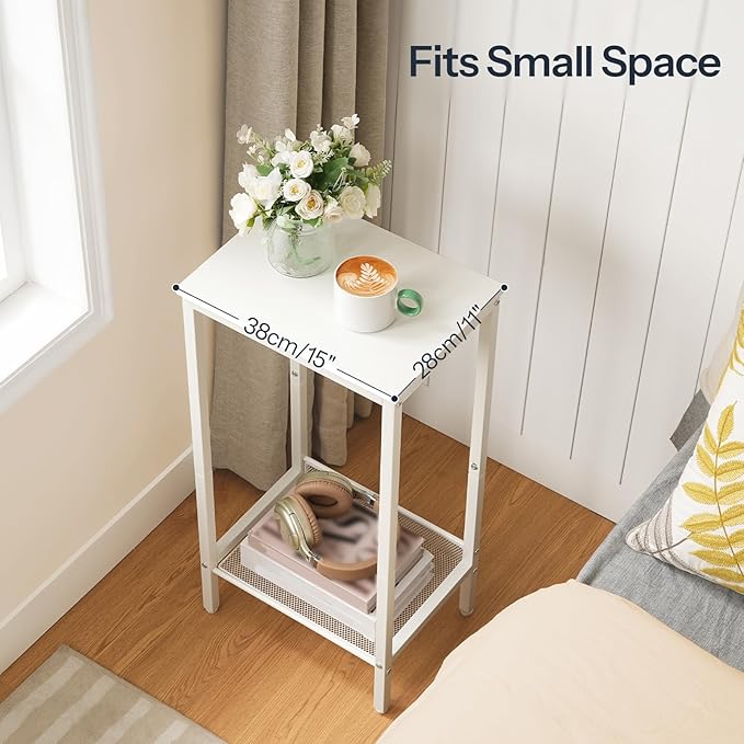 HOOBRO Tall Side Table, Industrial End Telephone Table with Adjustable Mesh Shelves, for Living Room, Bedroom, Entryway, Office, White WW03DH01