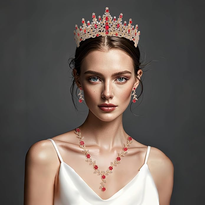 Kamirola Tiaras and Crowns for Women,Tiaras Earrings Necklace, Crystal Bridal Jewelry Set (TR48)