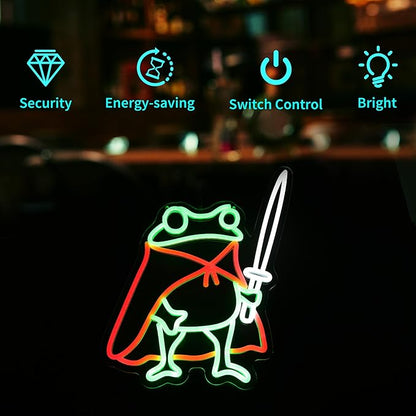 Frog Neon Sign Cute Neon Signs for Wall Decor Green Red Neon LED Sign for Man Cave Room Home Party Birthday Bar Signs - USB Powered