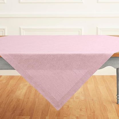 Solino Home Linen Tablecloth 52 x 52 Inch - 100% Pure Linen Square Table Throw - Athena, Machine Washable Bubblegum Pink Tablecloth