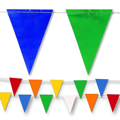 Multicolor Pennant Banner Flags | OSHA 500lb Rated | Strand Fade Resistant 【102FT】