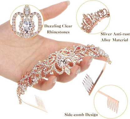 BBTO 10 Pcs Crystal Tiara and Crowns for Women Girls Princess Rhinestone Crown Queen Headband with Combs Bride Tiara for Birthday Party Wedding Prom Hair Accessories