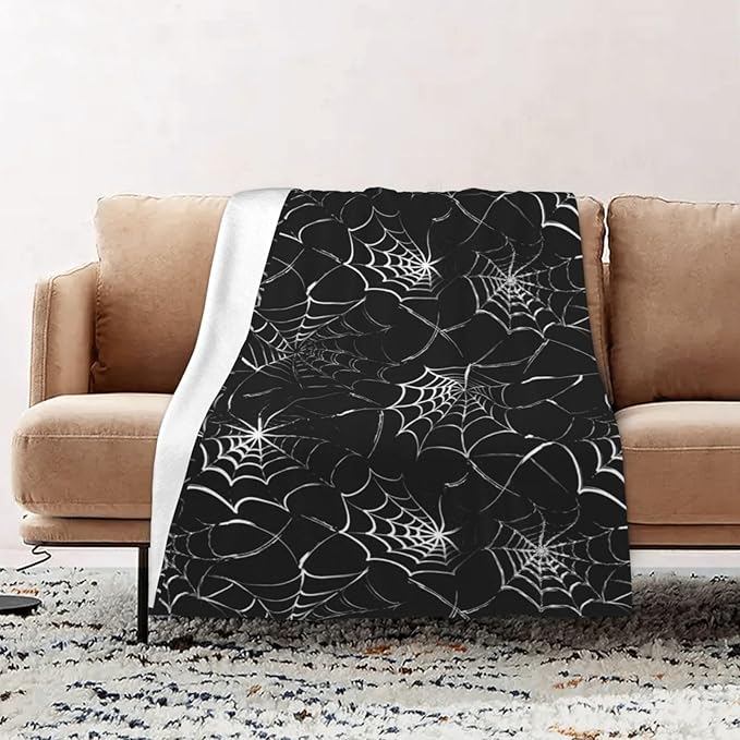 Gothic Spider Web Blanket - Perfect for Gothic Room Decor,Spooky Home Decor, Ideal Gothic Decor Accent,Black Horror Blanket, Soft Flannel for Couch, Bed, and Haunted Mansion Use (80" x 60")