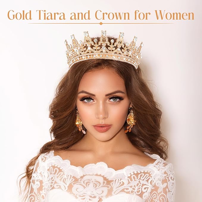 10 Pieces Crown Tiara for Women Crystal Headband with Comb Princess Rhinestone Queen Crown Bridal Hair Accessories Jewelry for Women Prom Birthday Party Wedding Gifts(Gold)