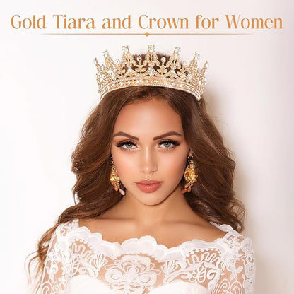 10 Pieces Crown Tiara for Women Crystal Headband with Comb Princess Rhinestone Queen Crown Bridal Hair Accessories Jewelry for Women Prom Birthday Party Wedding Gifts(Gold)