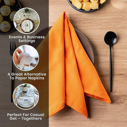 Orange Cloth Dinner Cotton 18x18 in Washable Napkins Cloth|Absorbent Reusable Spring Easter Basket Decor Pk of 6 Table Napkins Cocktail Party Wedding Hotel Cafe Cloth Napkins