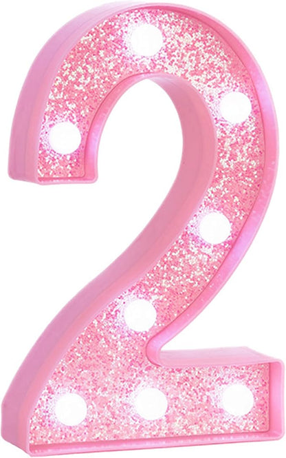 Pink LED Light Up Marquee Numbers, Glitter Lighted Numbers Sign Battery Operated for Girls 2nd 12th Birthday Party Decorations, 2025 Graduation Prom Decor, Pink Number 2 with Cool White Lights