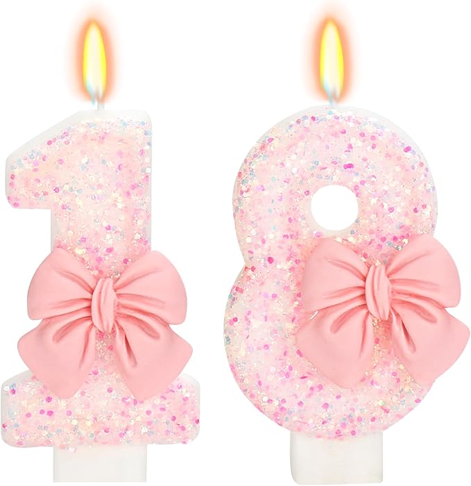 Birthday Candle for Cake, Pink Bow Number Cake Candles, 2.76 inch Number Happy Birthday Candle, Cake Topper Decoration for Birthday Party (Number 18)