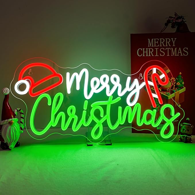 NOSUN Merry Christmas Candy Cane Neon Sign LED Lighted Dimmable Switch Christmas Gift Decorations for Xmas Party Kids Bedroom Bar Pub Club Decor