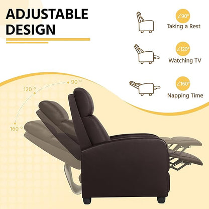 Yaheetech Recliner Chair Faux Leather Recliner Sofa Adjustable Modern Seat Club Chair Home Theater Seating Brown